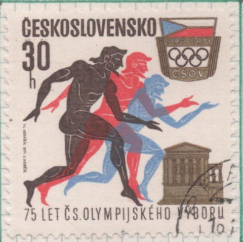 Sello E01725: hoja 113, Checoslovaquia: Sello Multicolor, dentado. 75 Aniv del comité Olímpico Nacional. Maratonianos, Partenón, 30 Haleru