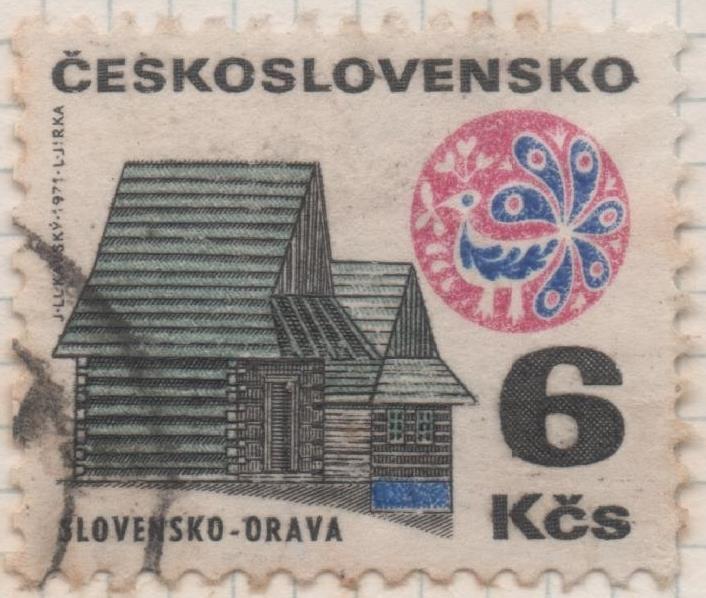 Sello E01688: hoja 109, Checoslovaquia: Sello Multicolor, dentado. Edificios. Orava. Eslovaquia (11½ x 11¾), 6 Koruny