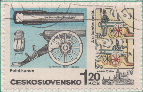 Sello E01644: hoja 107, Checoslovaquia: Sello Multicolor, dentado. Antiguas Armas de Fuego. Cañón, guerra austro-prusiana. 1866, 1,20 Koruna