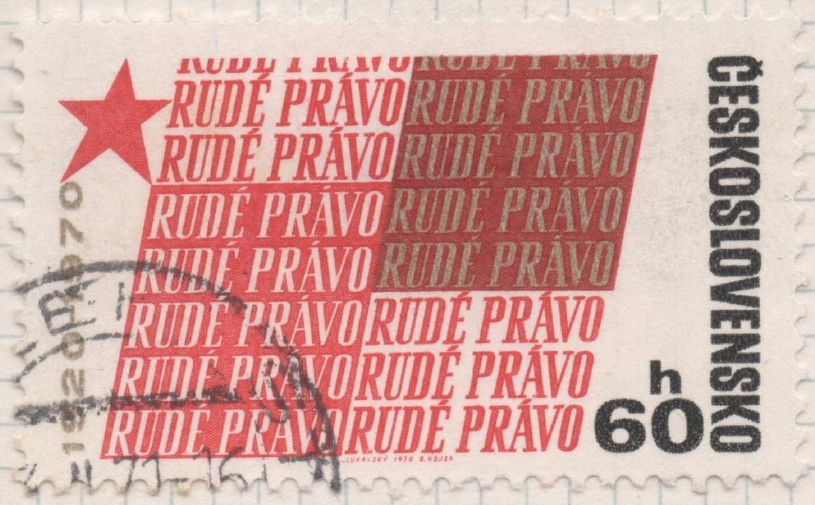Sello E01641: hoja 106, Checoslovaquia: Sello Rojo y dorado, dentado. 50 Aniversario del periódico "Rude Pravo", 60 Haleru