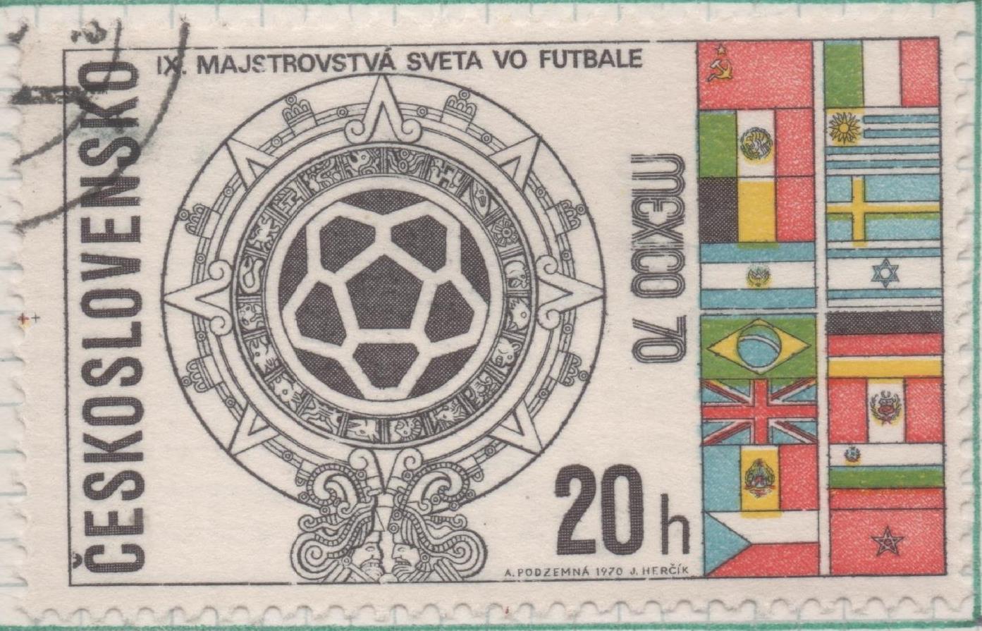 Sello E01653: hoja 107, Checoslovaquia: Sello Multicolor, dentado. Mundiales de Fútbol de México. Selecciones participantes, 20 Haleru