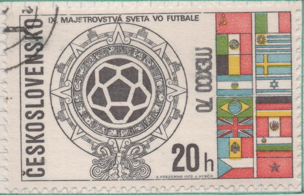 Sello E01653: hoja 107, Checoslovaquia: Sello Multicolor, dentado. Mundiales de Fútbol de México. Selecciones participantes, 20 Haleru