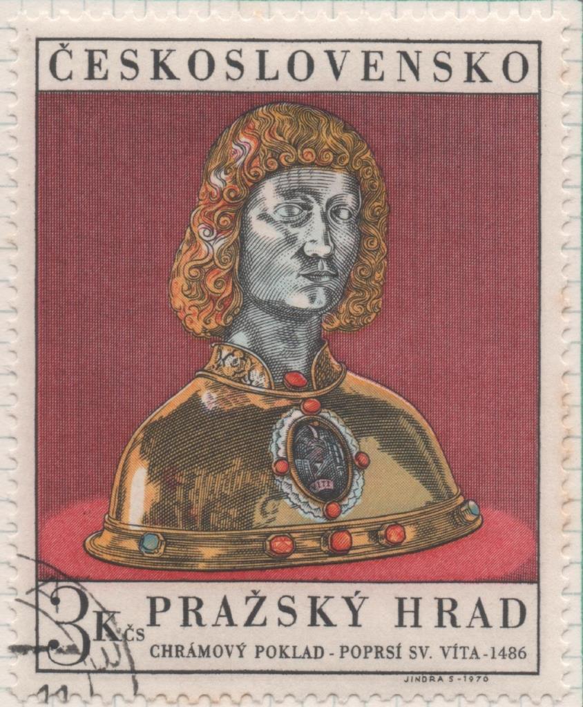 Sello E01638: hoja 106, Checoslovaquia: Sello Multicolor, dentado. Busto de San Vito. 1486, 3 Koruny