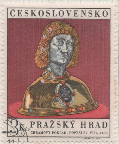Sello E01638: hoja 106, Checoslovaquia: Sello Multicolor, dentado. Busto de San Vito. 1486, 3 Koruny