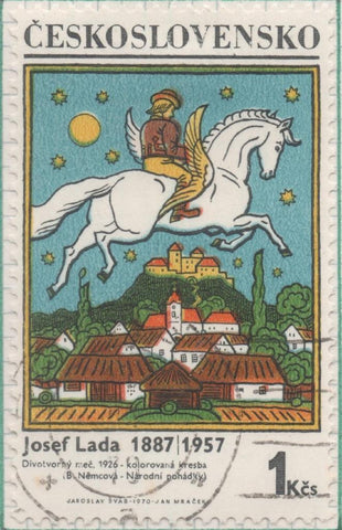 Sello E01632: hoja 106, Checoslovaquia: Sello Muticolor, dentado. Pinturas de Josef Lada. El Caballo Mágico, 1 Koruna