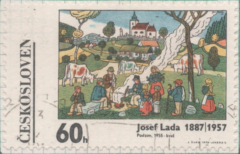 Sello E01630: hoja 106, Checoslovaquia: Sello Multicolor, dentado. Pinturas de Josef Lada. Otoño 1955, 60 Haleru