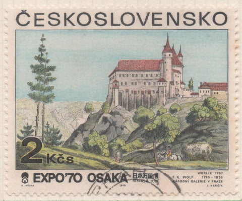 Sello E01627: hoja 105, Checoslovaquia: Sello Multicolor, dentado. Exposición universal "Expo 70". Osaka. Castillo de Orlik. F.K.Wolf. 1787 (11¾), 2 Koruny