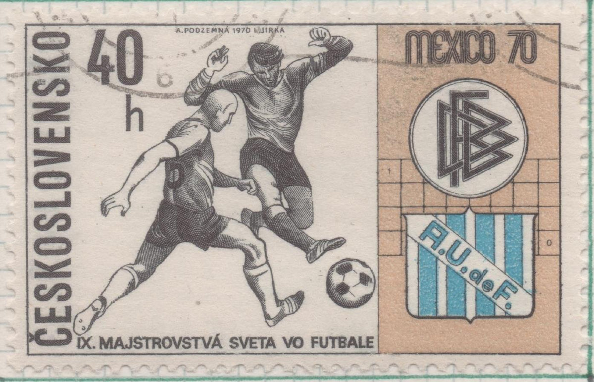 Sello E01654: hoja 107, Checoslovaquia: Sello Multicolor, dentado. Mundiales de Fútbol de México. Alemania - Uruguay, 40 haleru 