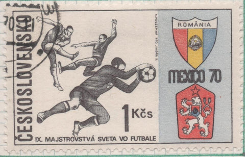 Sello E01656: hoja 107, Checoslovaquia: Sello Multicolor, dentado. Mundiales de Fútbol de México. Rumanía-Checoslovaquia, 1 Koruna