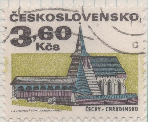 Sello E01686: hoja 109, Checoslovaquia: Sello Multicolor, dentado. Edificios. Iglesia de Chrudimsko. Bohemia, 3,60 koruny
