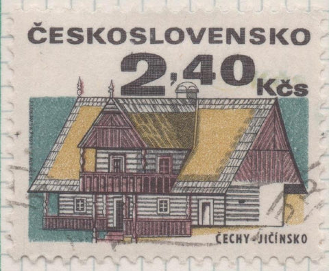 Sello E01685: hoja 109, Checoslovaquia: Sello Multicolor, dentado. Edificios. Jičín. Bohemia, 2,40 Koruny