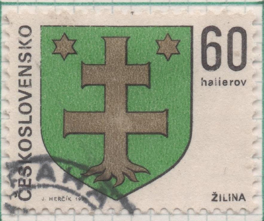 Sello E01681: hoja 109, Checoslovaquia: Sello Multicolor, dentado. Escudos Ciudades Regionales. Halierov, 60 Haleru