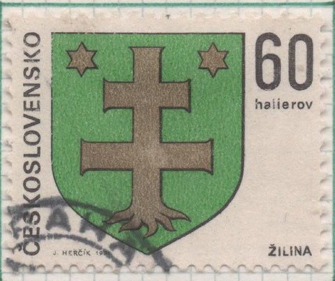 Sello E01681: hoja 109, Checoslovaquia: Sello Multicolor, dentado. Escudos Ciudades Regionales. Halierov, 60 Haleru