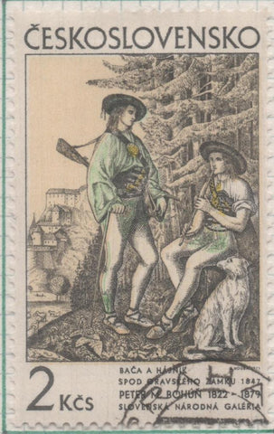Sello E01674: hoja 109, Checoslovaquia: Sello Gris y verde, dentado. Arte Gráfico. Pastor y guardabosques. P.M.Bohúň. 1847, 2 Koruny