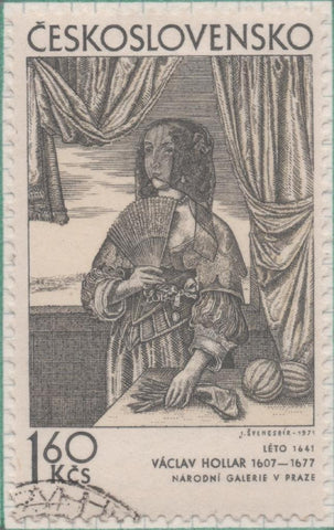 Sello E01673: hoja 109, Checoslovaquia: Sello Gris, dentado. Arte Gráfico.  Verano. Vaclav Hollar. 1641, 1,60 Koruna