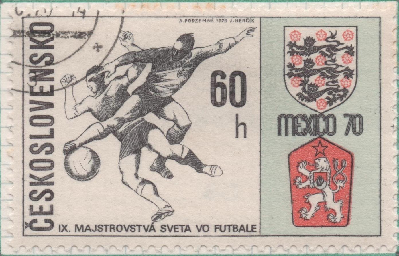 Sello E01655: hoja 107, Checoslovaquia: Sello Multicolor, dentado. Mundiales de Fútbol de México. Inglaterra - Checoslovaquia, 60 Haleru