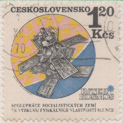 Sello E01668: hoja 108, Checoslovaquia: Sello Multicolor, dentado. Programa de Investigación Espacial.  Investigación solar "Interkosmos 4", 1,20 Koruna