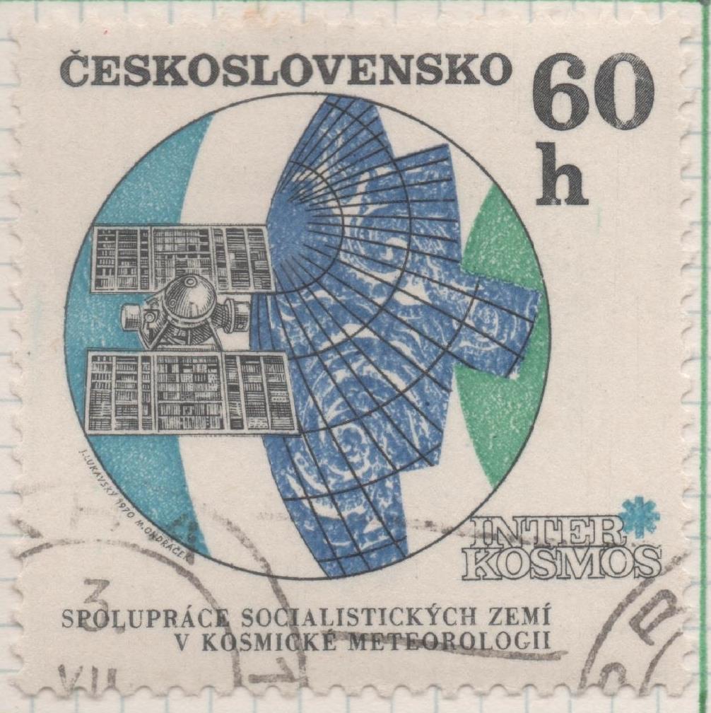 Sello E01666: hoja 108, Checoslovaquia: Sello Multicolor, dentado. Programa de Investigación Espacial. Satélite meteorológico "Molniya", 60 Haleru