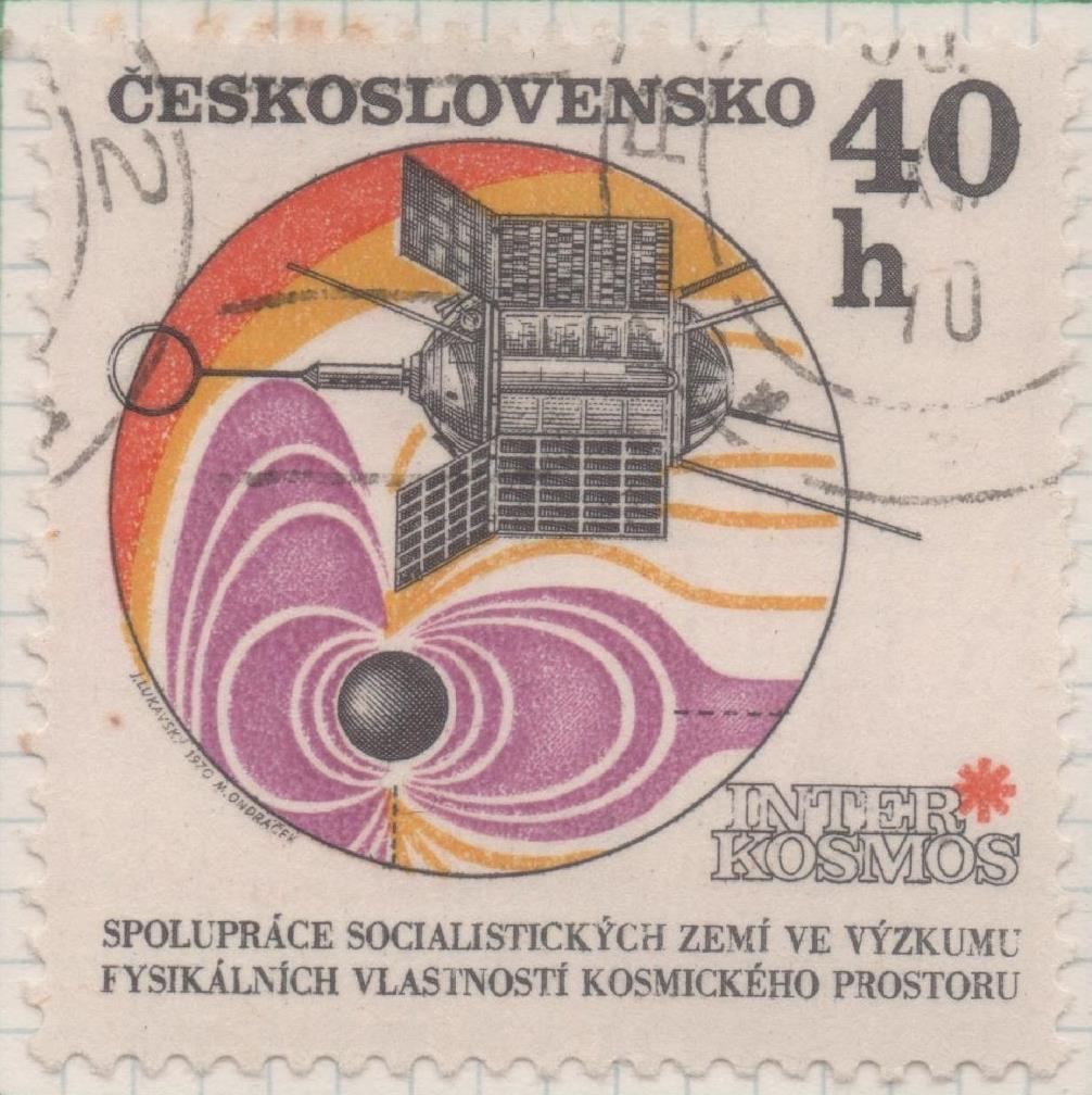 Sello E01665: hoja 108, Checoslovaquia: Sello Multicolor, dentado. Programa de Investigación Espacial. Satelite Experimental. Interkosmos 3, 40 Haleru 