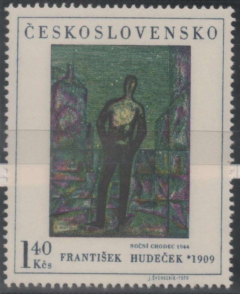 Sello E01662: hoja 108, Checoslovaquia: Sello Multicolor, dentado. Pinturas de la Gleria Nacional de Praga. Paseo nocturno. F. Hudeček, 1909-1990, 1,40 Koruna