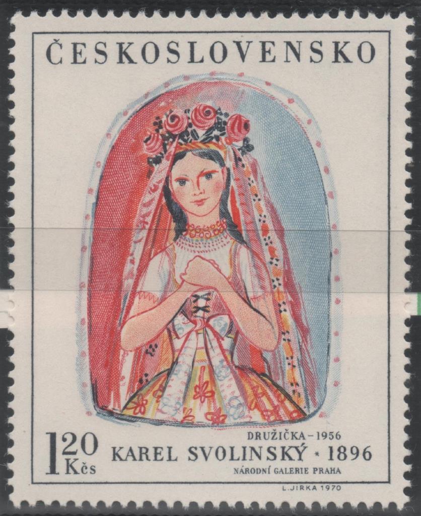 Sello E01660: hoja 108, Checoslovaquia: Sello Multicolor, dentado. Pinturas de la Galeria Nacional de Praga. La novia sirena. K. Svolinsky, 1896-1986, 1,20 Koruna