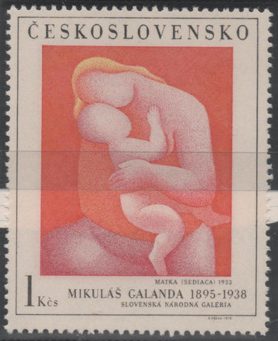 Sello E01659: hoja 108, Checoslovaquia: Sello Multicolor, dentado. Pinturas de laGaleria Nacional de Praga. Madre sedente. M. Galanda, 1895-1938, 1 Koruna