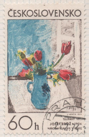 Sello E01854: hoja 121, Checoslovaquia: Sello Multicolor, dentado. Arte Gráfico. Tulipanes. Josip Broz. 1973, 60 Haleru