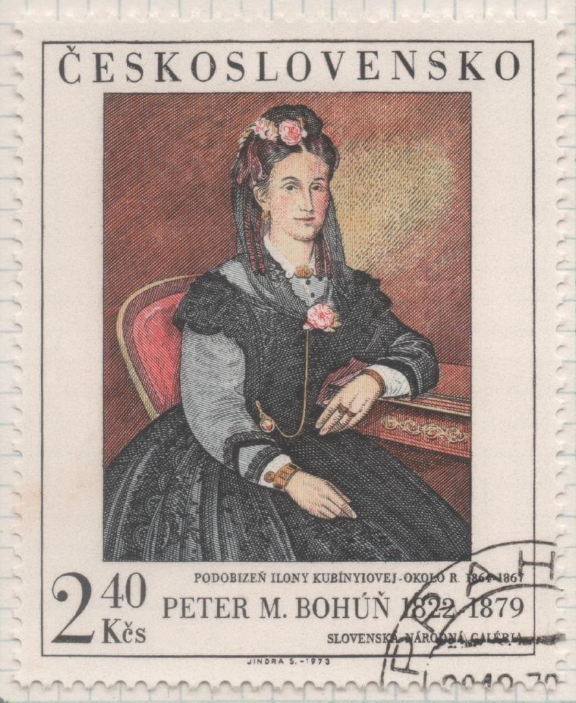 Sello E01851: hoja 121, Checoslovaquia: Sello Multicolor, dentado. Pinturas de la Galería Nacional de Praga. Ilona Kubinyiova. P. Bohun,1822-1879, 2,40 Koruny