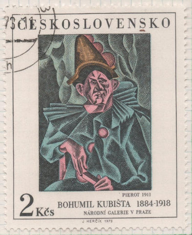 Sello E01850: hoja 121, Checoslovaquia: Sello Multicolor,dentado. Pinturas de la Galería Nacional de Praga. Pierrot. Bohumil Kubista,1884-1918, 2 Koruny