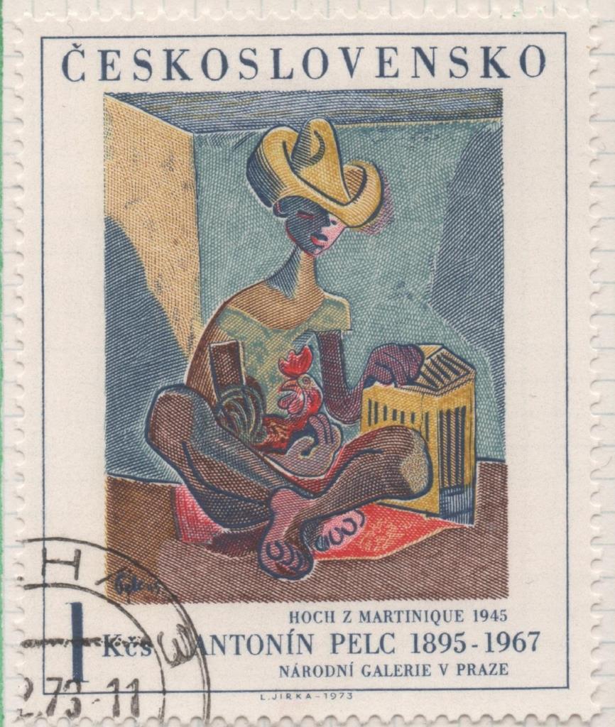 Sello E01847: hoja 121, Checoslovaquia: Sello Multicolor, dentado. Pinturas de la Galería Nacional de Praga.  Martiniqués. Antonin Pelc,1895-1967, 1 Koruna