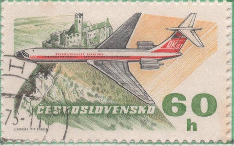Sello E01841: hoja 120, Checoslovaquia: Sello Multicolor, dentado. 50 Aniv Líneas Aéreas Nacionales. Iljuschin II 62, ruinas castillo Bezdez, 60 Haleru