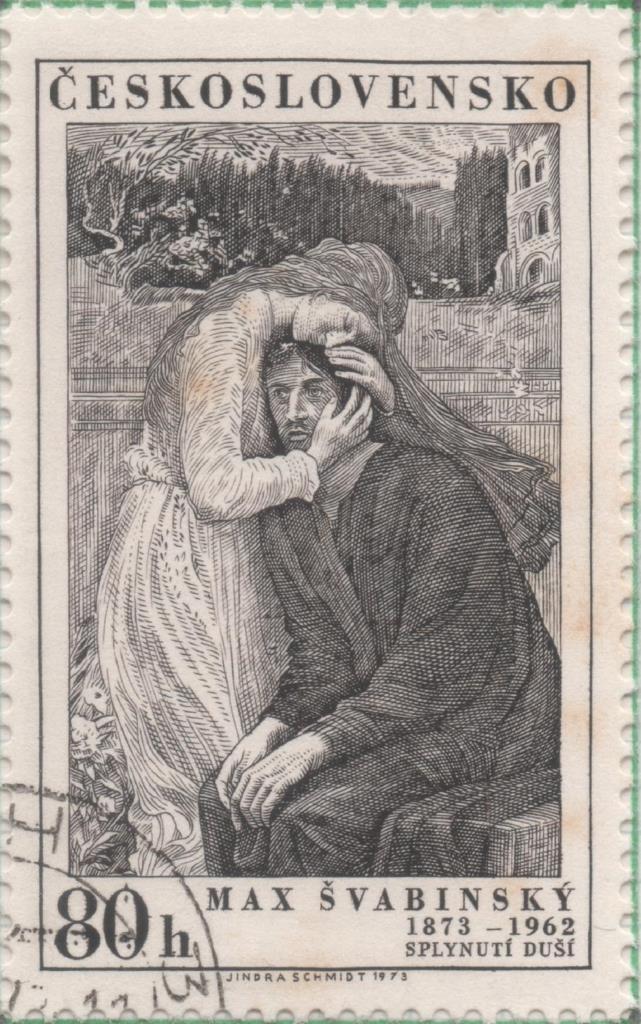 Sello E01837: hoja 120, Checoslovaquia: Sello Negro, dentado. I Centenario del Nacimiento del Pintor Max Svabinsky. Fusión de Almas, 80 Haleru