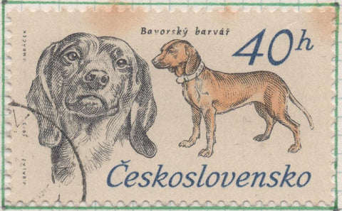Sello E01831: hoja 120, Checoslovaquia: Sello Gris y marron claro, dentado. 50 Aniv. Sociedad Nacional de Perros de Caza. Sabueso bávaro, 40 Haleru