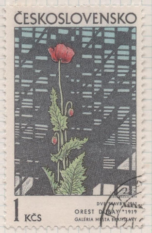 Sello E01855: hoja 121, Checoslovaquia: Sello Multicolor, dentado. Arte Gráfico. Estructuras. Orest Dubay. 1919, 1 Koruna