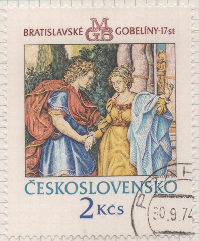 Sello E01878: hoja 124, Checoslovaquia: Sello Multicolor, dentado. Tapicerías de Bratislava "el amor trágico de Hero y Leandra". Encuentros de Hero y Leandra, 2 Koruny