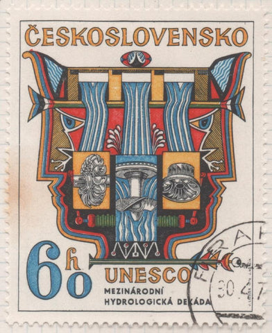 Sello E01872: hoja 123, checoslovaquia: Sello Multicolr, dentado. UNESCO.Década hidrológica internacional "el hombre y la ciencia". El agua, fuente de energía, 60 Haleru
