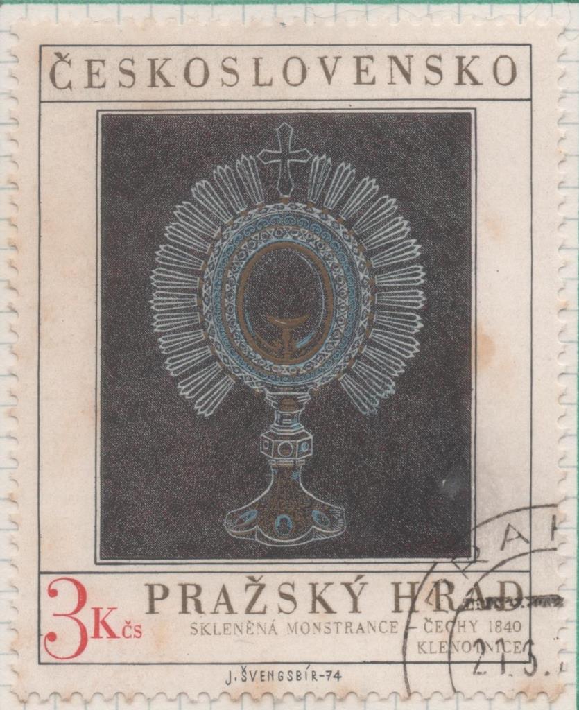 Sello E01870: hoja 122, Checoslovaquia: Sello Negro ,azul y dorado, dentado. Tesoros Castillo de Praga, 3 Koruny