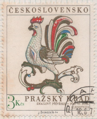 Sello E01869: hoja 122, Checoslovaquia: Sello Multicolor, dentado Tesoros Castillo de Praga. Gallo de oro. Siglo XVII, 3 Koruny