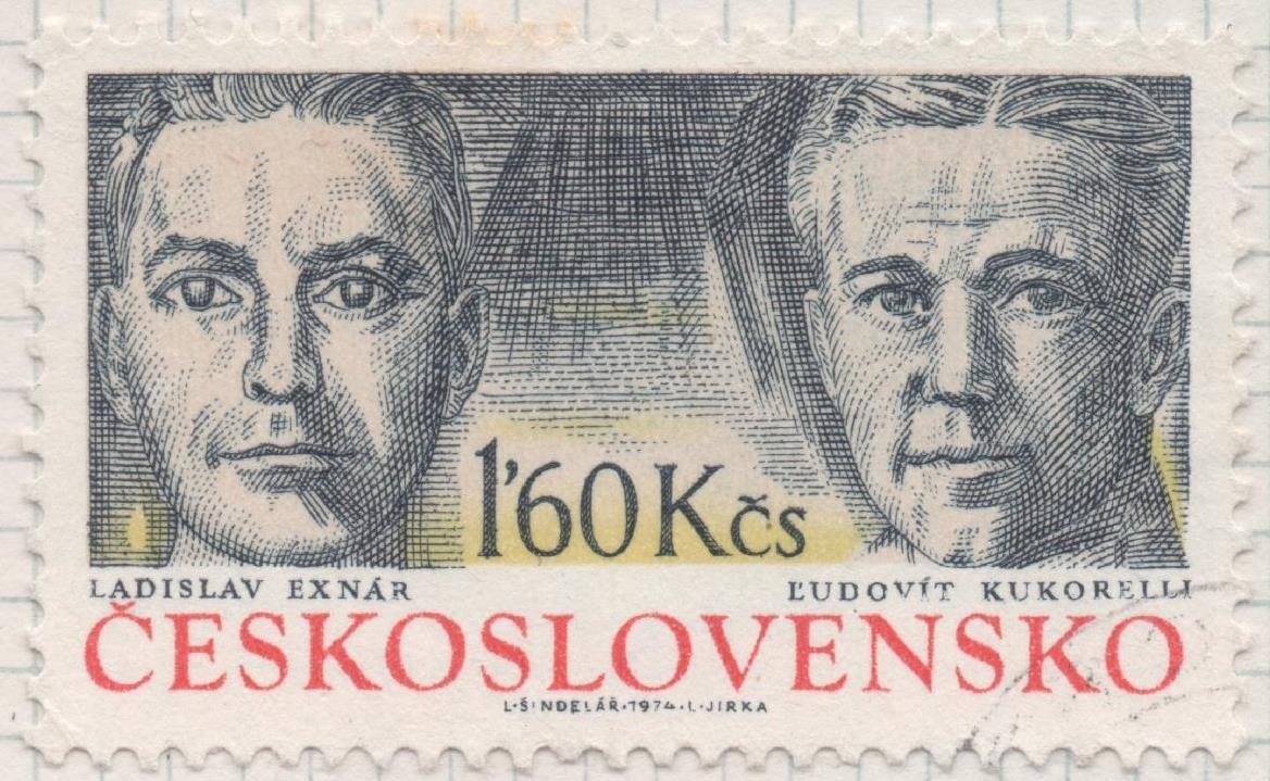 Sello E01868: hoja 122, Checoslovaquia: Sello Gris y amarillo, dentado. Heroes Partisanos Checoslovacos. Ladislav Exnary Ludovit Kukorelli, 1,60 Koruna