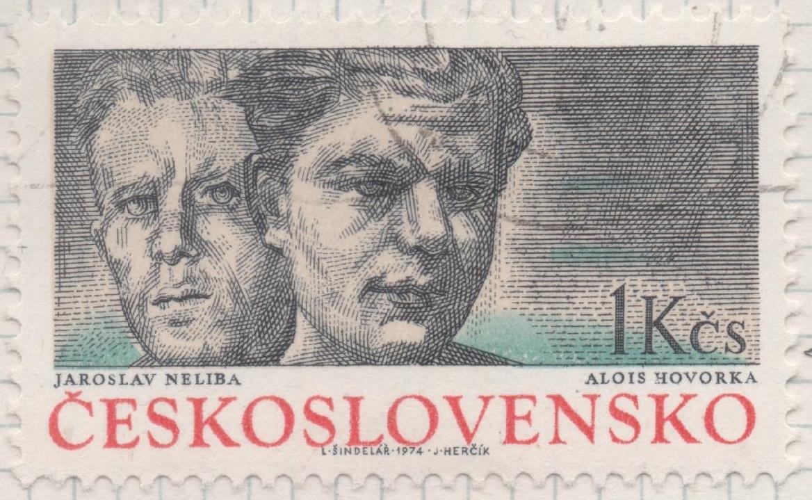Sello E01867: hoja 122, Checoslovaquia: Sello Gris y verde, dentado. Heroes Partisanos Checoslovacos. Jaroslav Neliba y Alois Hovorka, 1 Koruna