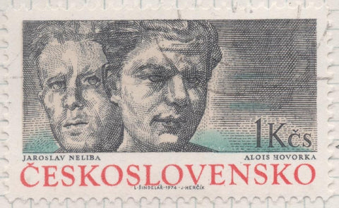 Sello E01867: hoja 122, Checoslovaquia: Sello Gris y verde, dentado. Heroes Partisanos Checoslovacos. Jaroslav Neliba y Alois Hovorka, 1 Koruna