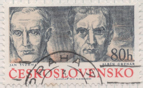 Sello E01866: hoja 122, Checoslovaquia: Sello Gris y naranja, dentado. Heroes Partisanos Checoslovacos. Jan Sverma y Albin Grznar, 80 haleru 