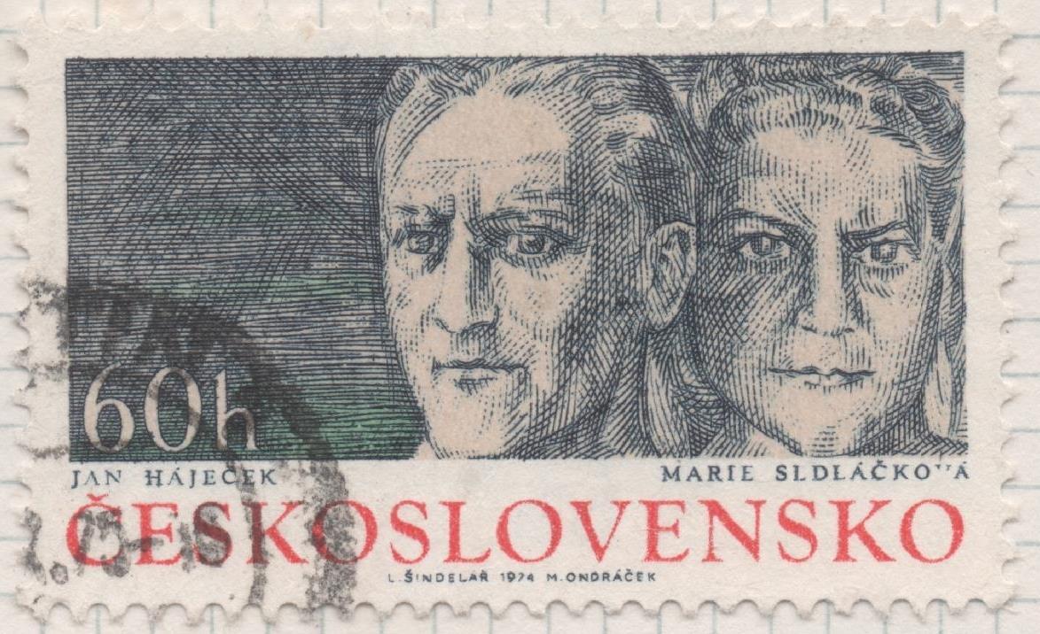 Sello E01865: hoja 122, Checoslovaquia: Sello Gris y verde, dentado. Heroes partisanos Checoslovacos. Jan Hajecek y Marie Sedlackova, 60 Haleru