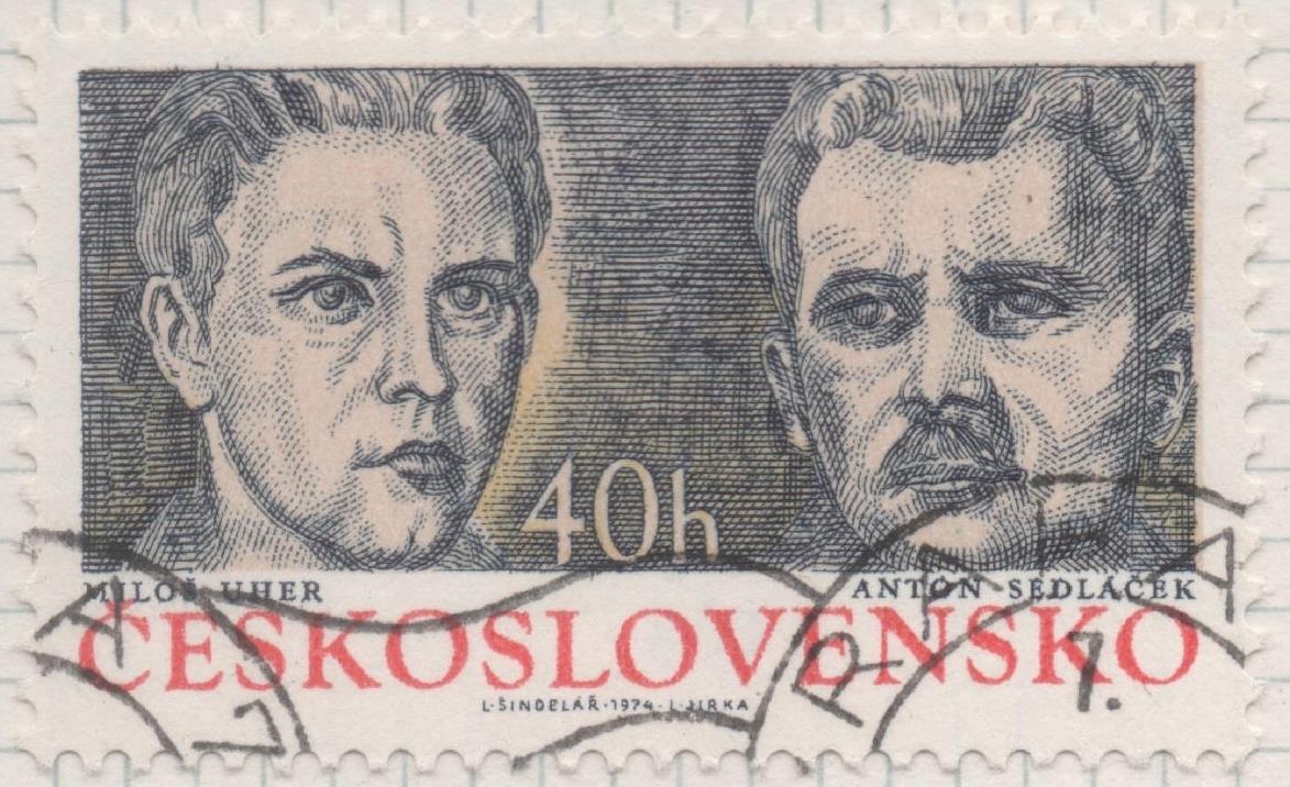 Sello E01864: hoja 122, Checoslovaquia: Sello Gris y amarillo, dentado. Heroes Partisanos Checoslovacos.  Milos Uher y Anton Sedlacek, 40 Haleru