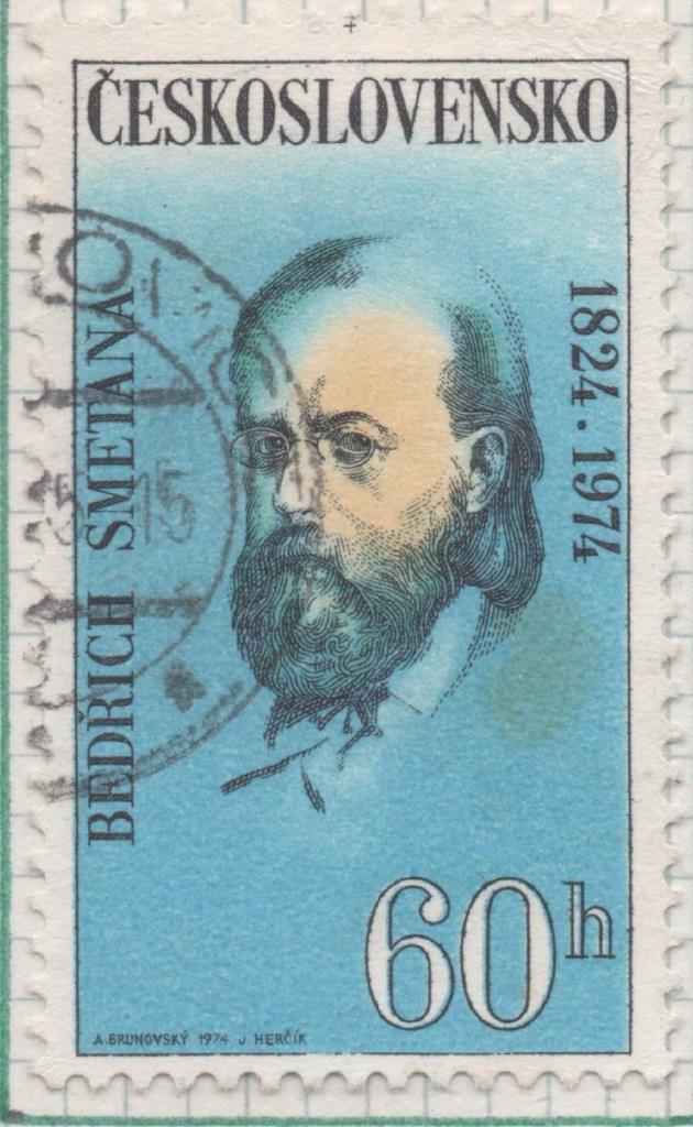 Sello E01860: hoja 122,  Checoslovaquia: Sello Azul y amarillo, dentado. Personajes. Josef Suk,1874-1935.Compositor, 60 Haleru