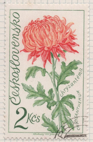 Sello E01824: hoja 119, Checoslovaquia: Sello Naranja, rojo y verde, dentado. Exposición Floral  de Olomouc, Crisantemo, 2 koruny