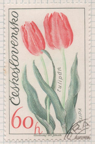 Sello E01822: hoja 119, Checoslovaquia: Sello Rojo y verde, dentado. Exposición Floral de Olomouc. Tulipán, 60 Haleru