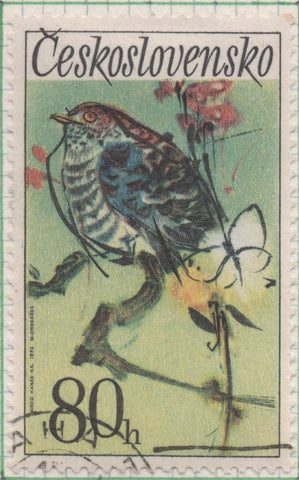 Sello E01787: hoja 117, Checoslovaquia: Sello Multicolor, dentado. Pájaros Cantores.  Cuco. Cuculus canorus, 80 Haleru