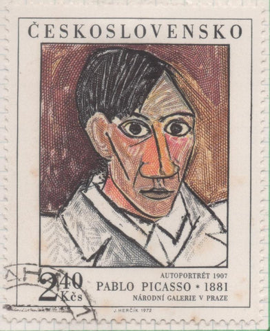 Sello E01783, Hoja 116, Checoslovaquia: Sello Multicolor, dentado. Pinturas de la Galería Nacional de Praga. Pablo Picasso. Aurotrato. 1907, 2,40 Koruny