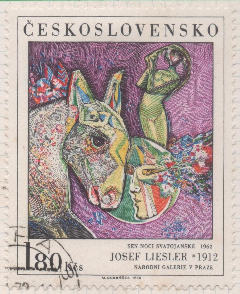 Sello E01782: hoja 116, Checoslovaquia: Sello Multicolor, dentado. Pinturas de la Galería Nacional de Praga. Sueño de medianoche. J. Liesler. 1962, 1,80 Koruna